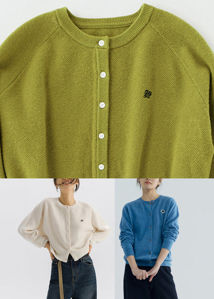 Green O-neck Cozy Woolen Knit Cardigan Long Sleeve