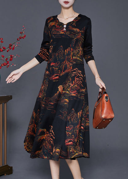 Black Print Exra Large Hem Cotton Maxi Dress Fall