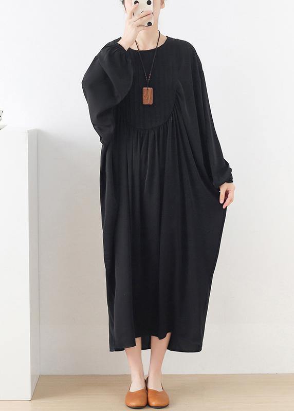 Modern Black Long Sleeve Cotton O-neck Spring Long Dresses