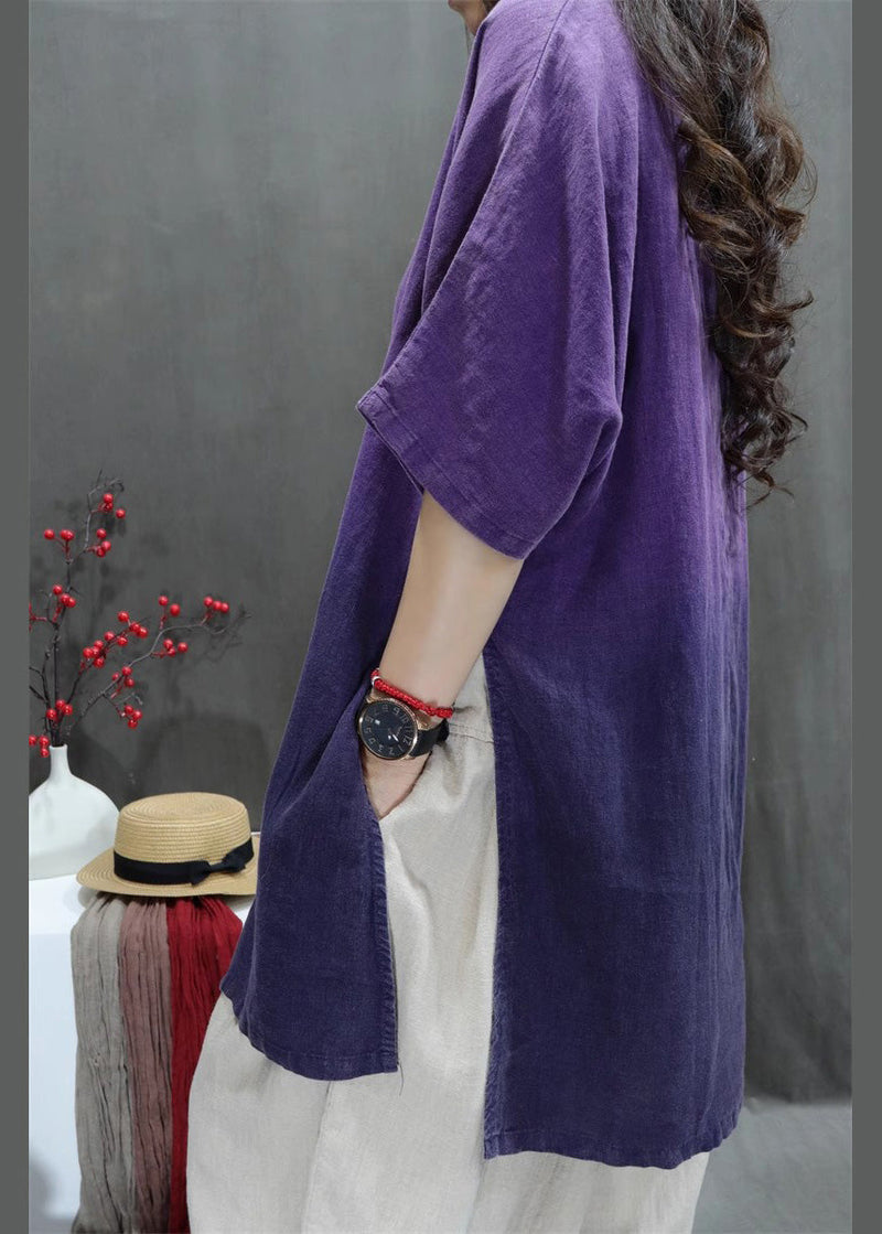 Purple Oversized Tie Dye Linen Top Summer
