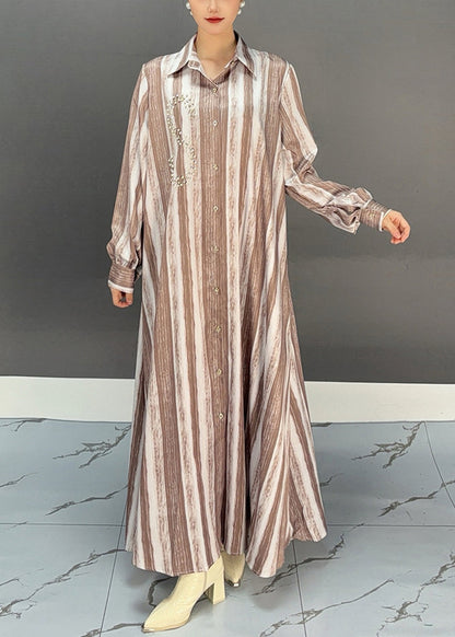 Khaki Peter Pan Collar Long Dresses Spring