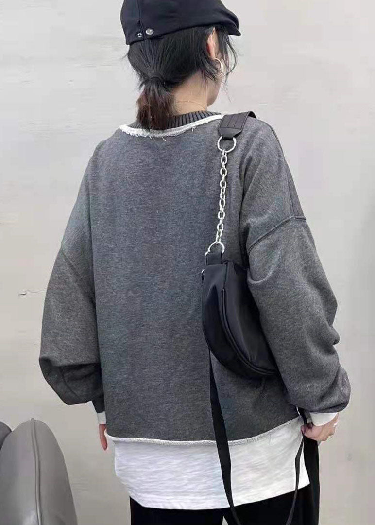 Grey Button V Neck Pockets Coats Spring