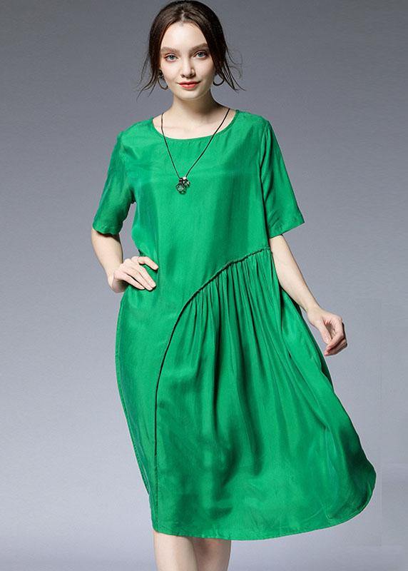 Green O-neck Wrinkled Summer Loose Two Pieces Set Short Sleeve