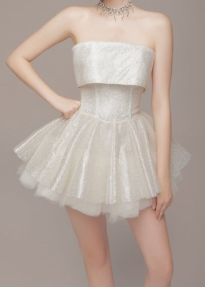 White Slash Neck Lace Up Patchwork Party Dress Sleeveless