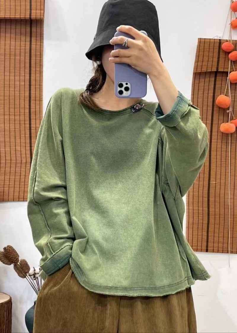 Green V Neck Side Open Pocket Patchwork Tops Spring