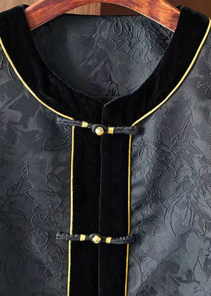 Black O-neck Embroideried Silk Patchwork Waistcoat Sleeveless