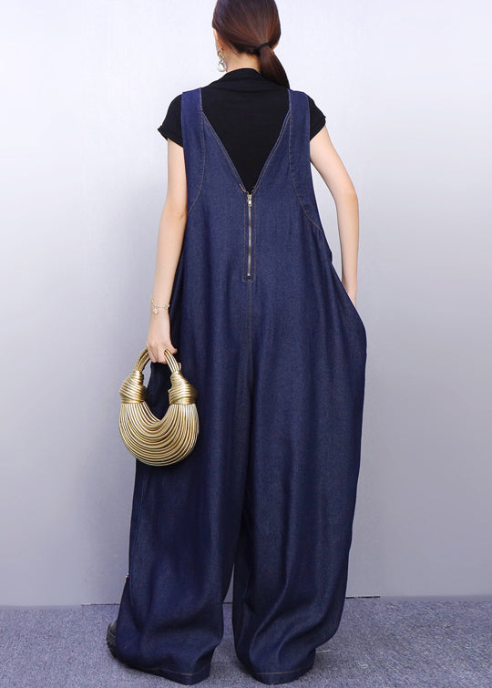 Navy Oversized Butterfly Sequins Denim Jumpsuits Spring