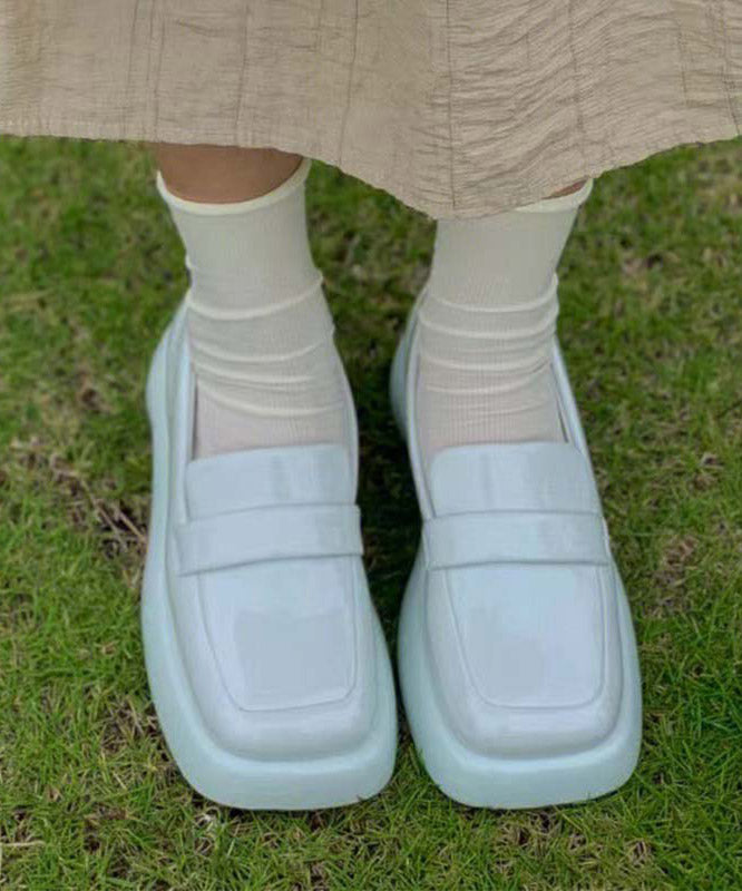 Simple Baby Blue Faux Leather Splicing Platform Flat Feet Shoes