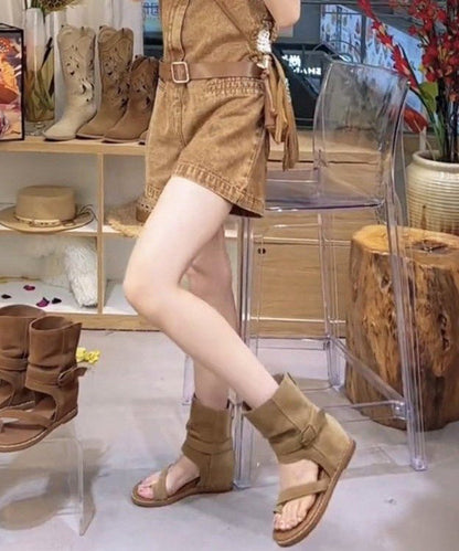 Brown Hollow Out Wedge Thong Sandals Boots
