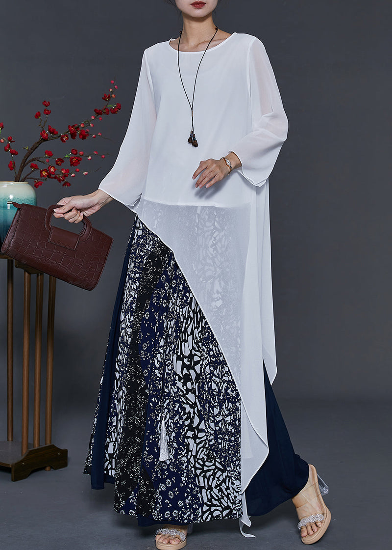 Style Asymmetrical Patchwork Chiffon Two Pieces Set Summer