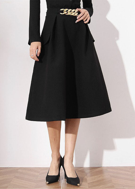 Black False Pockets a Line Skirts Spring