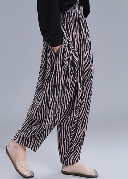 Simple Khaki Striped Pockets Lantern Fall Pants