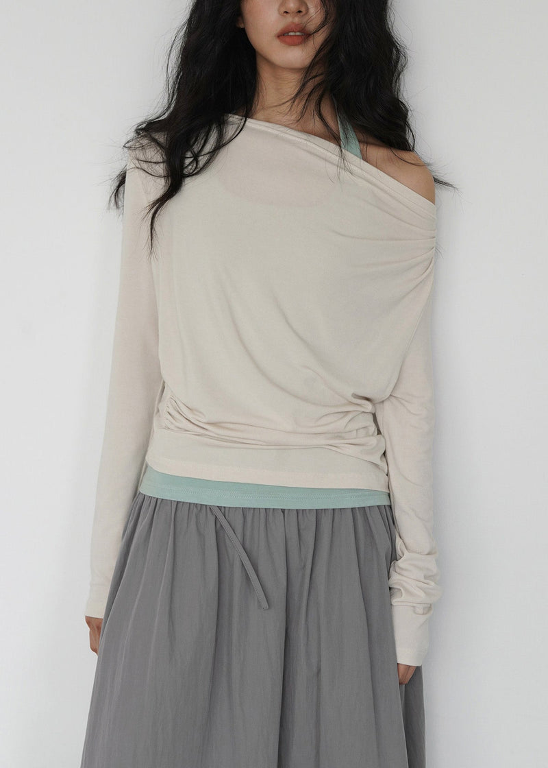 Dark Gray Off Shoulder Topand Light Green Interior Layered Set