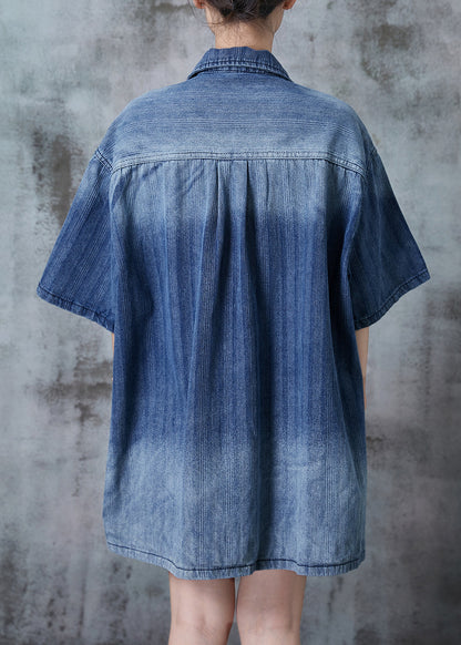 Gradient Blue Oversized Denim Shirt Summer