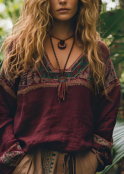 Mulberry Print Patchwork Cotton Tops Spring