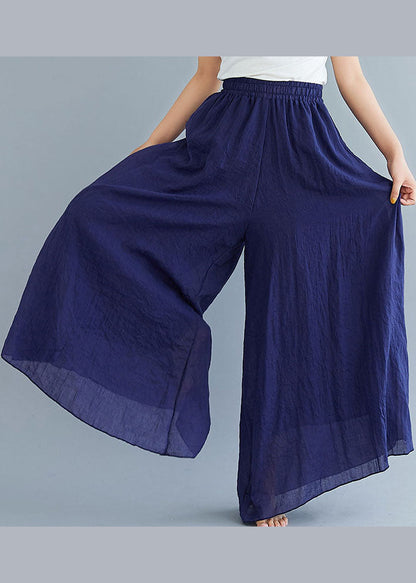 Loose Navy High Waist Color Linen Wide Leg Pants Summer