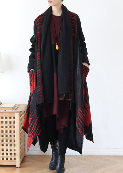 Red Pocket Trench Coats V Neck Long Sleeve