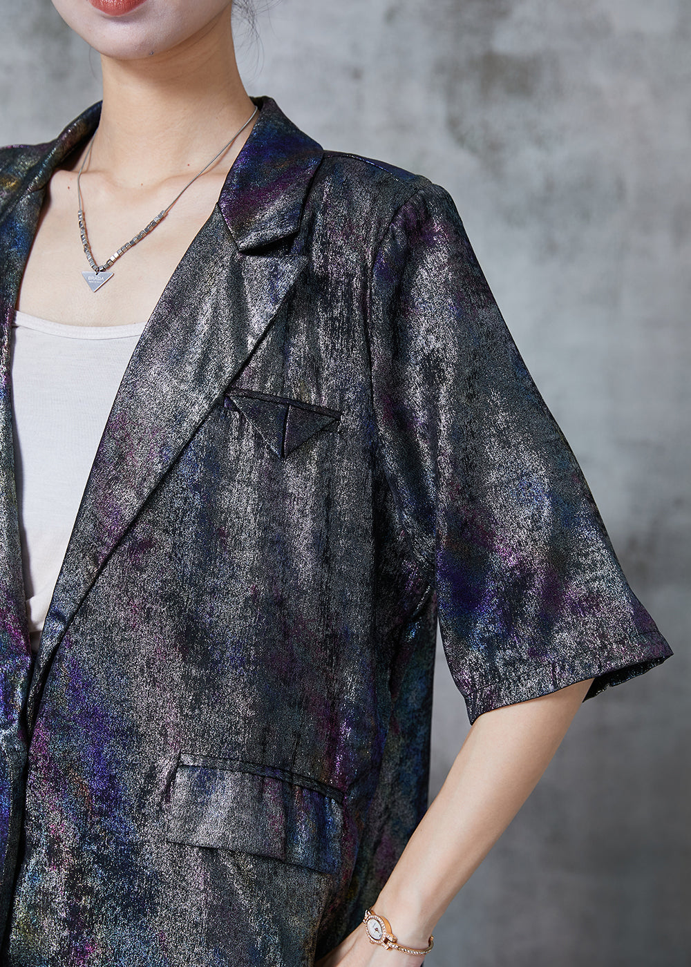 Dark Grey Notched Tie Dye Silk Two Pieces Set Summer