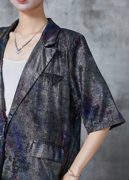 Dark Grey Notched Tie Dye Silk Two Pieces Set Summer