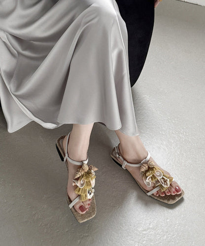 Beige Sheepskin Tassel Splicing Water Sandals Peep Toe