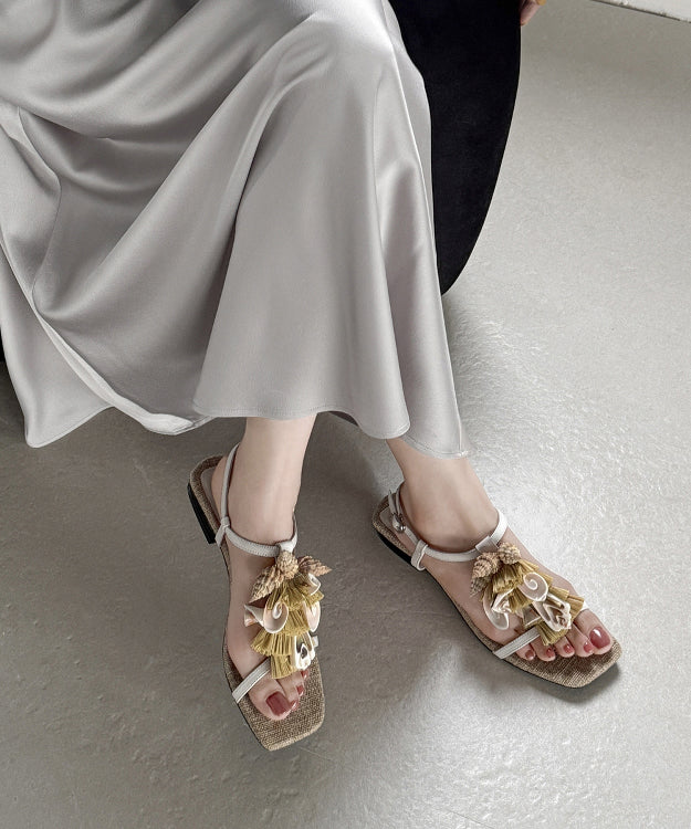 Beige Sheepskin Tassel Splicing Water Sandals Peep Toe
