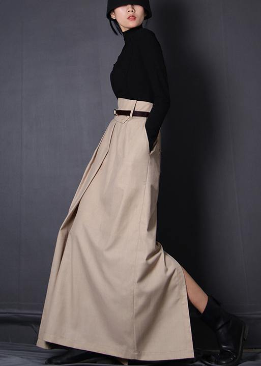 French Beige Asymmetrical Design Patchwork Skirt Summer