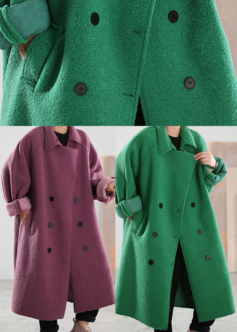 Green Peterpan Collar Double Breast Faux Fur Winter Coat