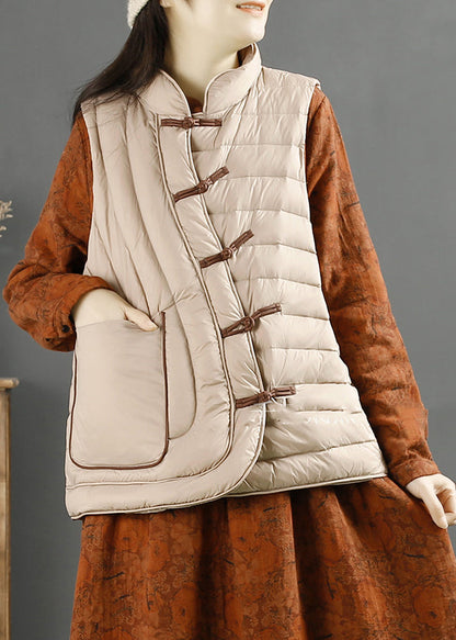 Red Chinese Button Warm Duck Down Filled Witner Vest