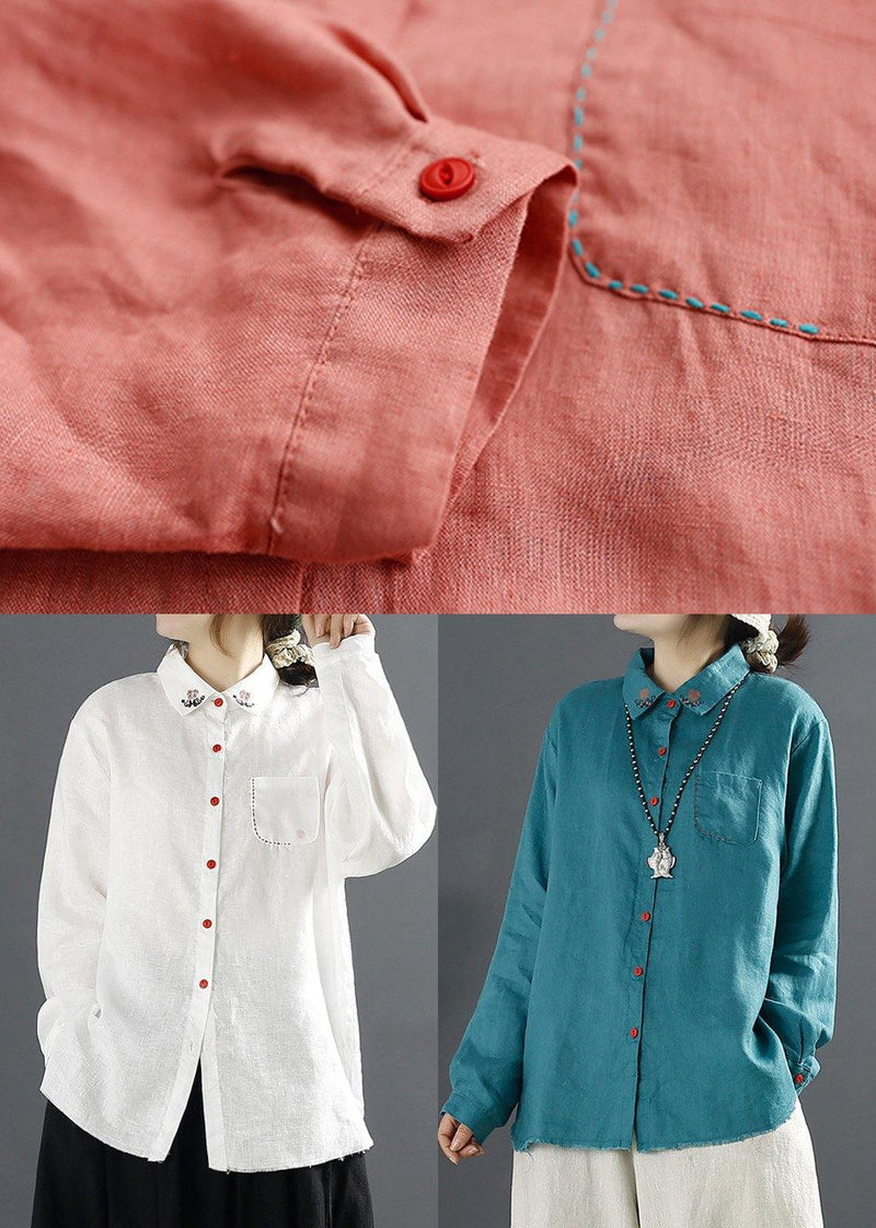 Simple Lapel Embroidery Top Pattern White Blouses