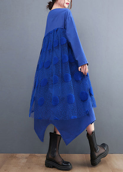 Blue Tulle Patchwork Cotton Dress Spring