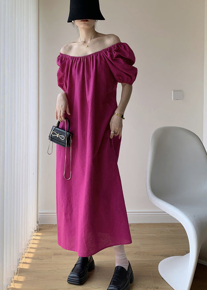Rose Backless Patchwork Cotton Long Dresses Puff Sleeve