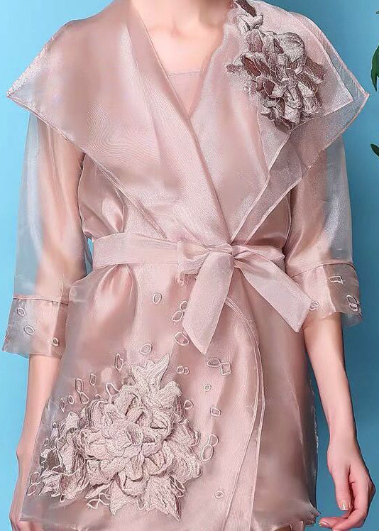 Apricot Embroideried Organza Dress and Trench Two Piece Set Outfits Spring