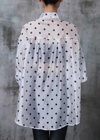 White Oversized Print Silk Shirt Summer