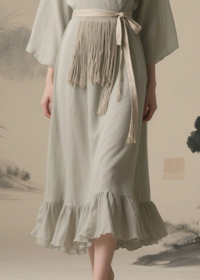 Grey Tasseled Chiffon Tunic Dresses Summer