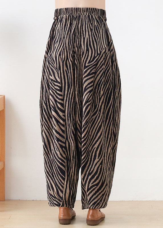 Pink Striped Cotton Wide Leg Pants High Waist Spring