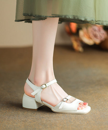 Green Chunky Heel Faux Leather Sandals Peep Toe
