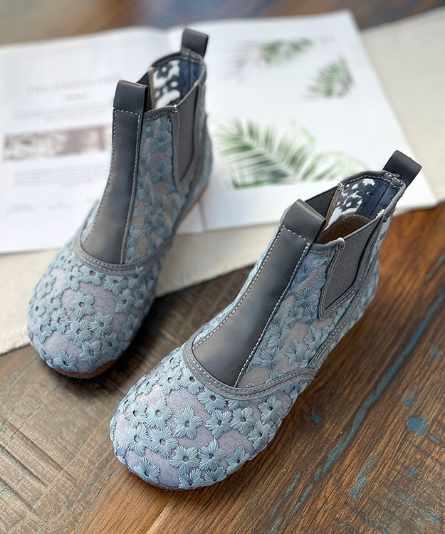 Diy Splicing Boots Grey Breathable Mesh Hollow Out Embroidery