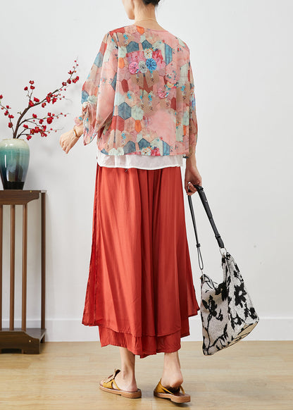 Pink Oversized Print Cotton Two Pieces Set Fall