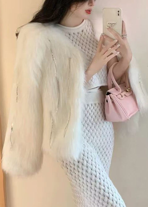 White Fluffy Tasseled Coats Winter