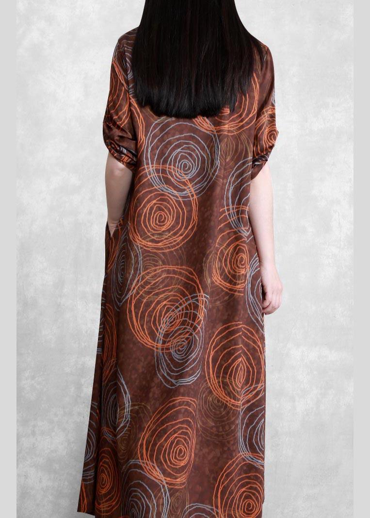 Chocolate Print Quilting Clothes O Neck Asymmetric Spring Dresses
