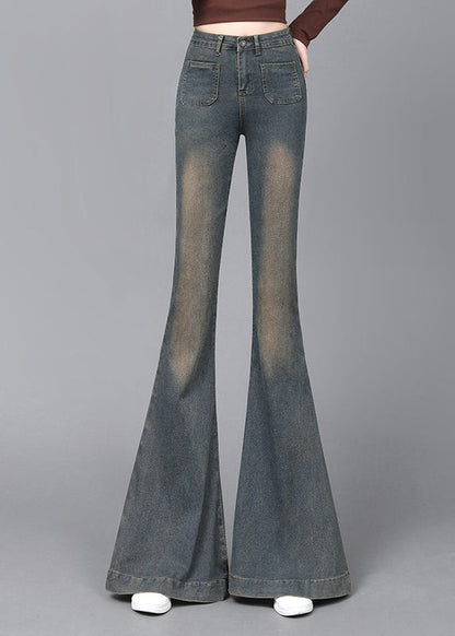 Navy High Waist With Pockets Denim Flare Bottoms Spring