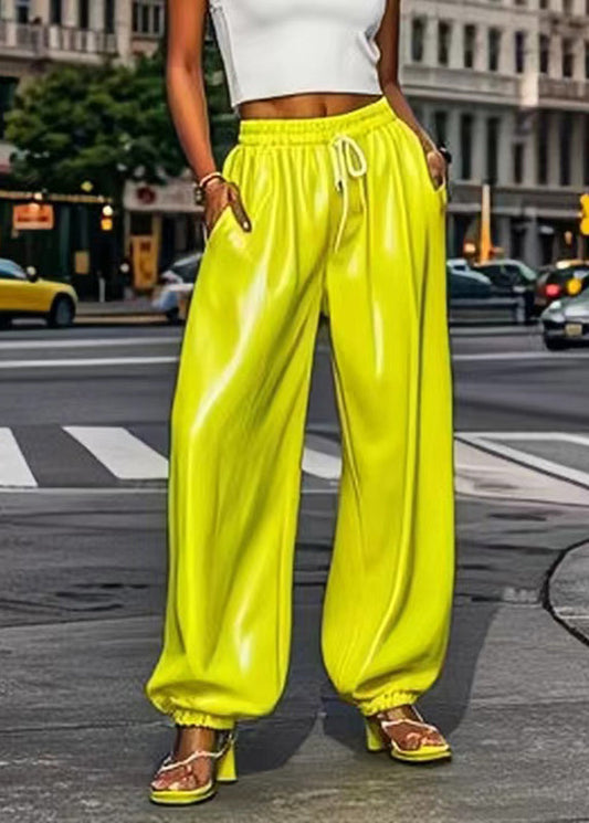 Fluorescent Green Elastic Waist Harem Pants