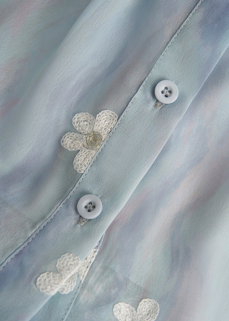 Modern Sky Blue Embroidered Chiffon Two Piece Suit Set Fall