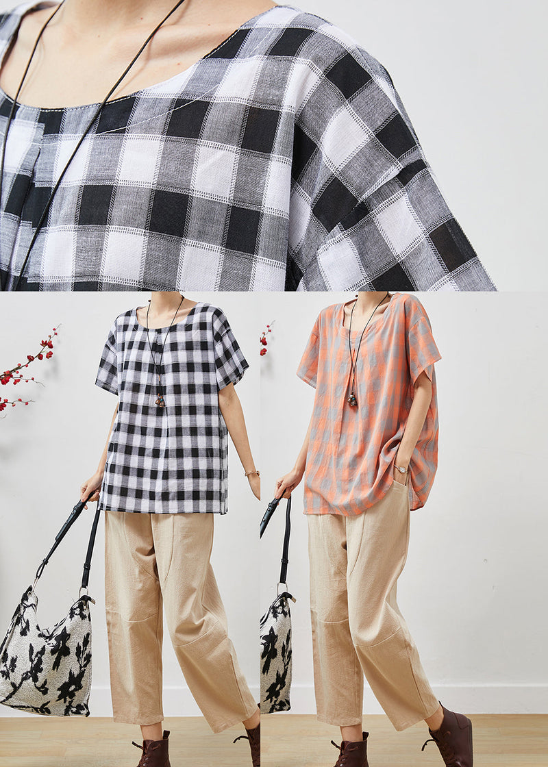 Grey Oversized Plaid Linen Two Piece Set Clothing Summer
