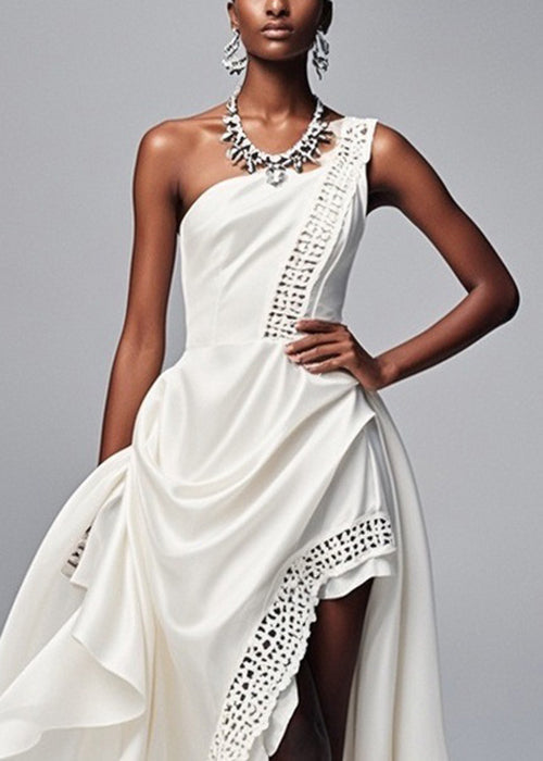 Original Design White Asymmetrical Hollow Out Party Dress Sleeveless