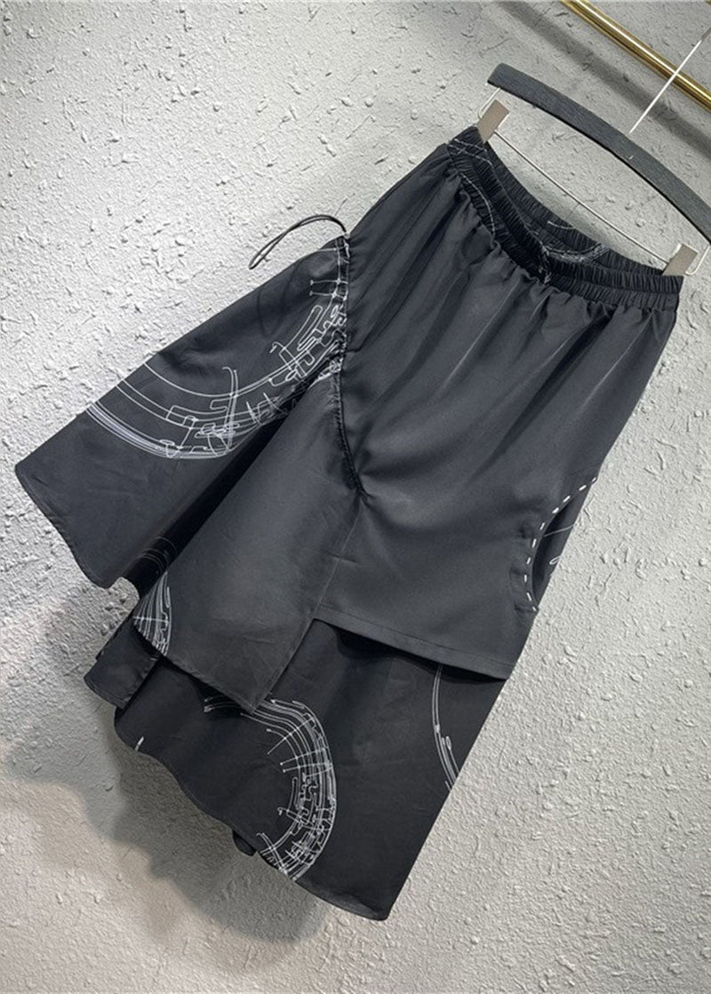 Loose Black Asymmetrical Patchwork Elastic Waist Maxi Skirt Spring