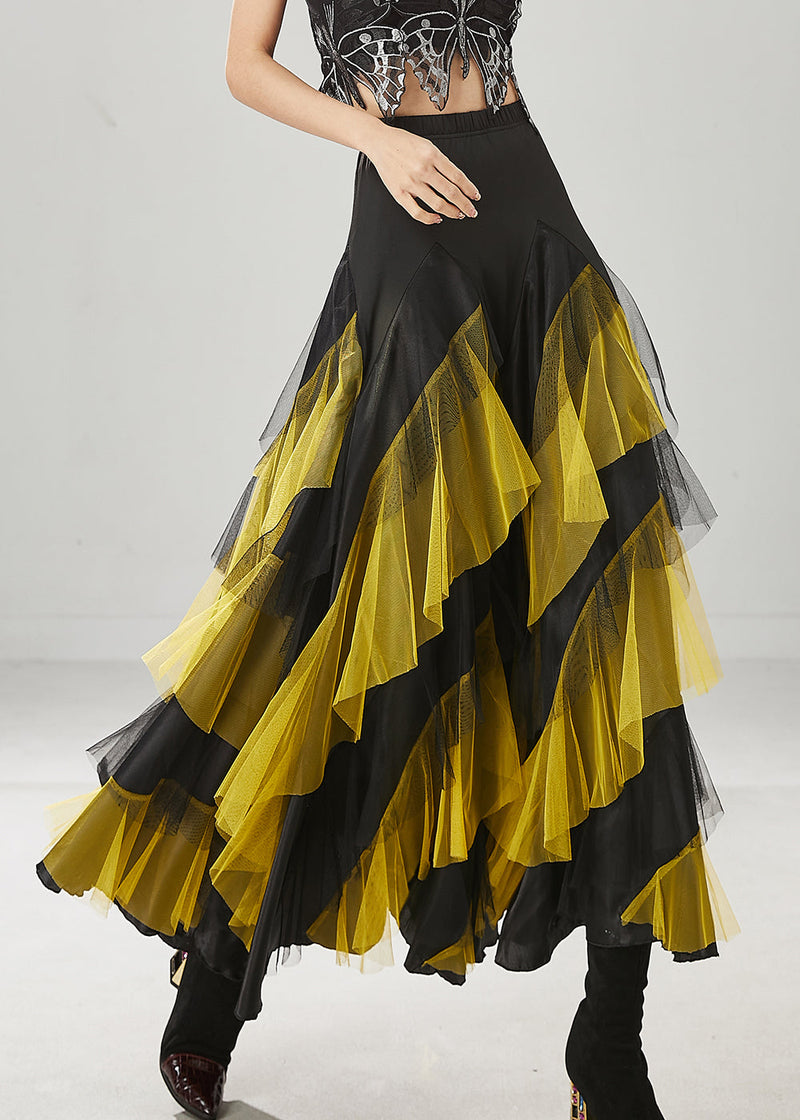 Yellow Ruffled Patchwork Tulle Skirts Spring