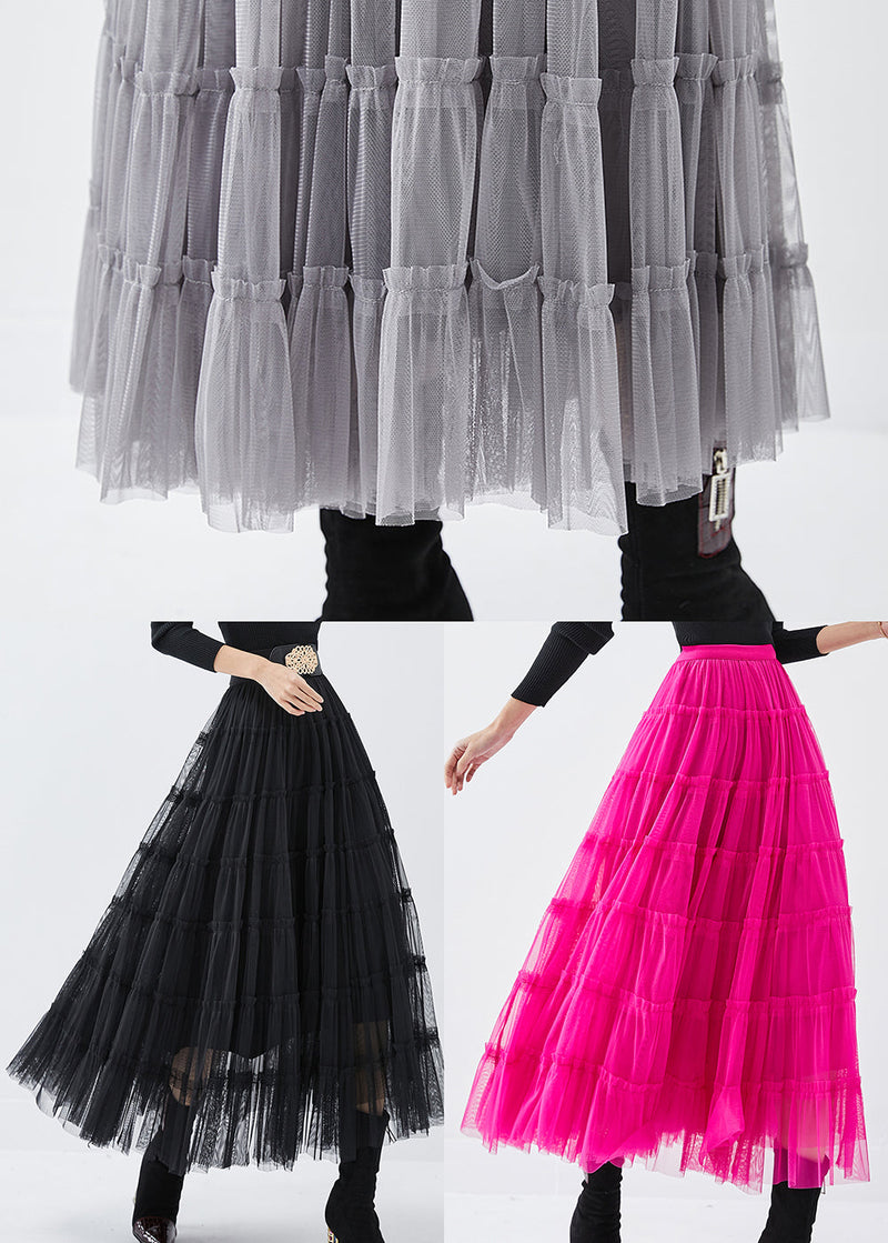 Rose Elastic Waist Tulle a Line Skirt Spring