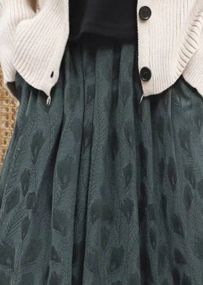 Blackish Green Jacquard Exra Large Hem Cotton Skirts Spring