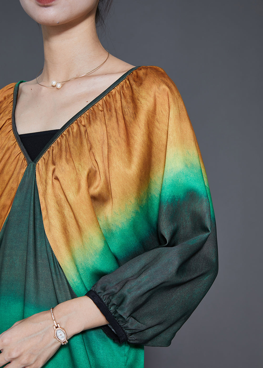 Colorblock Tie Dye Side Open Chiffon Maxi Dresses Spring